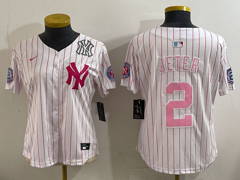 Youth 2025 New York Yankees #2 Jeter White pink Joint Name Nike MLB Jersey style 6